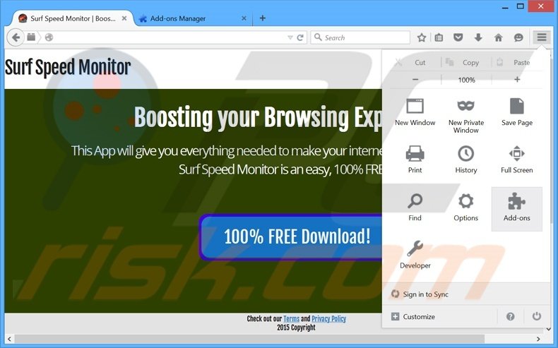 Removing Surf Speed Monitor ads from Mozilla Firefox step 1