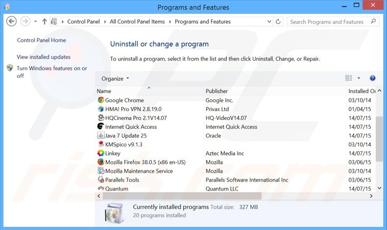 Wander Burst adware uninstall via Control Panel