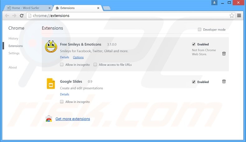 Removing Word Surfer ads from Google Chrome step 2