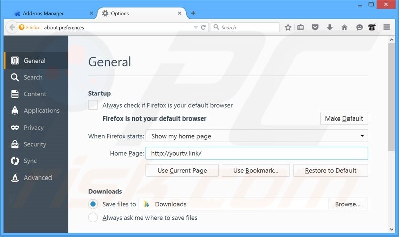 Removing yourtv.link from Mozilla Firefox homepage
