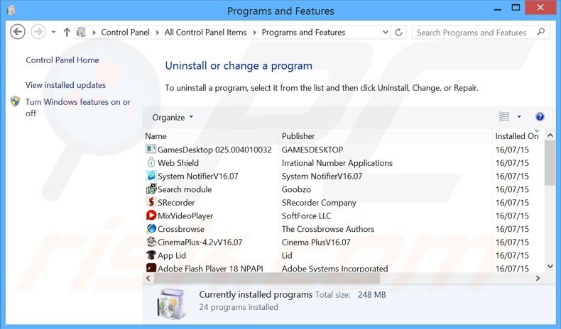 yourtv.link browser hijacker uninstall via Control Panel