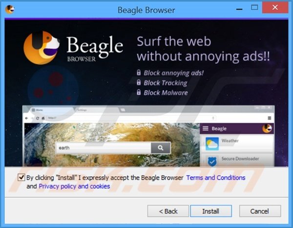 Deceptive Internet browser 'BeagleBrowser' installation setup