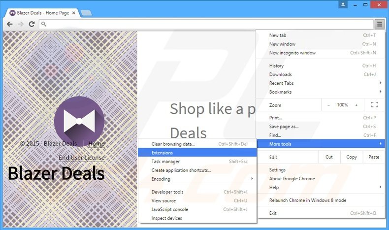 Removing Blazer Deals  ads from Google Chrome step 1
