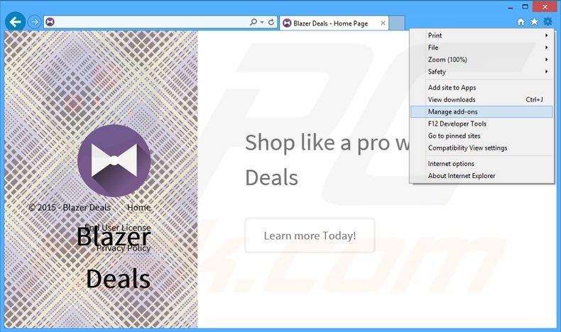 Removing Blazer Deals ads from Internet Explorer step 1