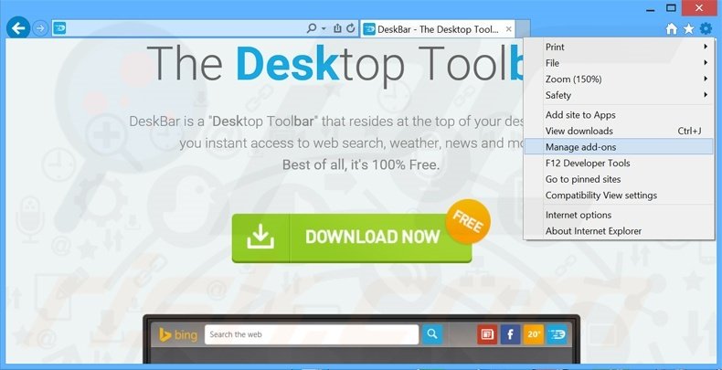 Removing DeskBar ads from Internet Explorer step 1