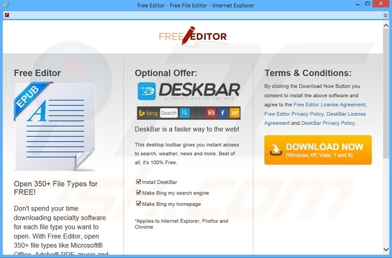 Website used to promote DeskBar adware toolbar