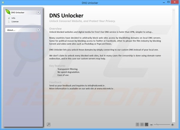 Screenshot of deceptive DNS Keeper adware application