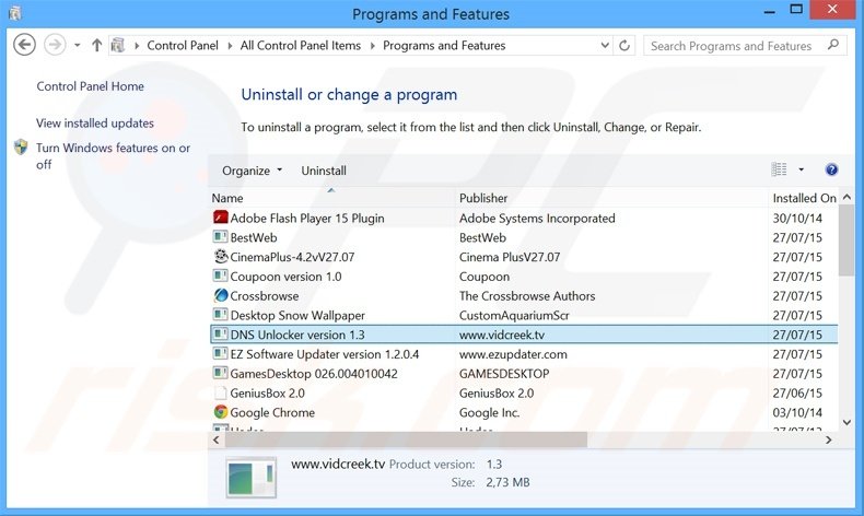 DNS Keeper adware uninstall via Control Panel
