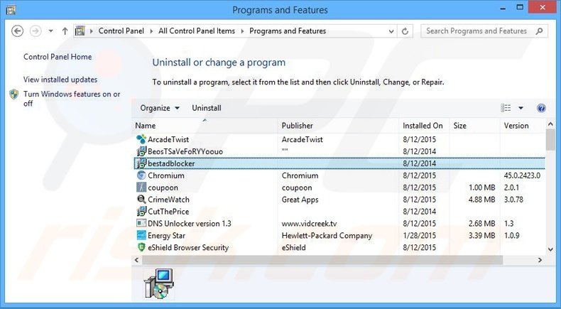 Extreme Blocker adware uninstall via Control Panel