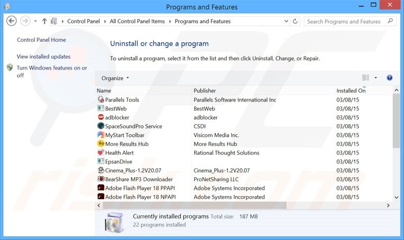 FirstOffer adware uninstall via Control Panel