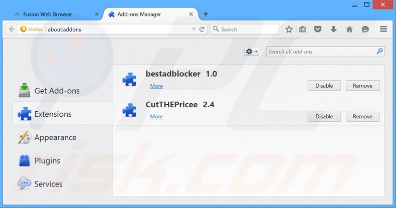 Removing Fusion Browser ads from Mozilla Firefox step 2