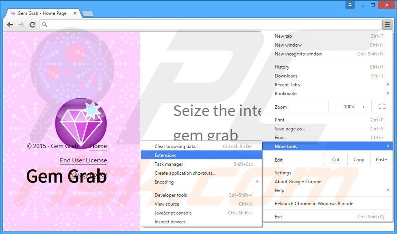Removing Gem Grab  ads from Google Chrome step 1