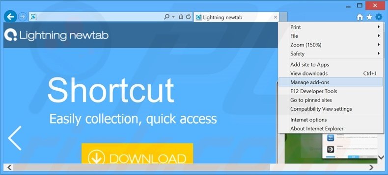 Removing Lightning newtab ads from Internet Explorer step 1