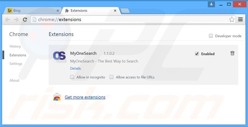 Removing MyOneSearch.net related Google Chrome extensions