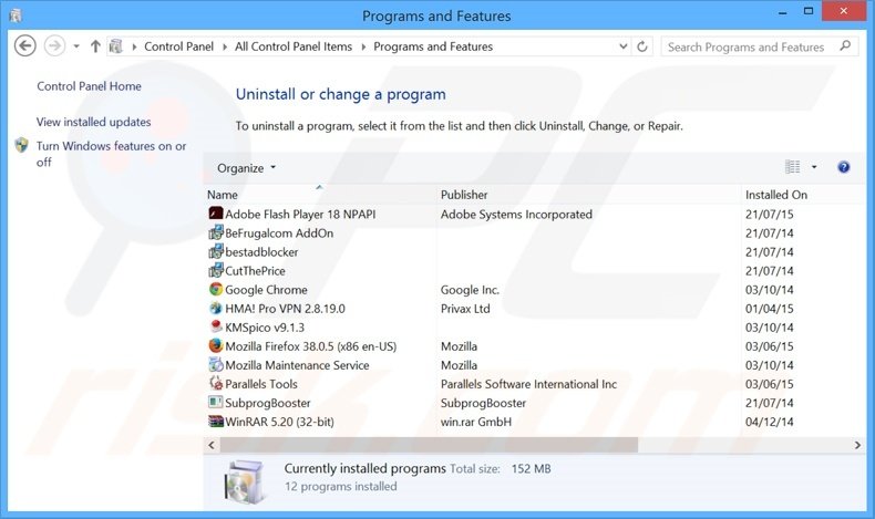 MyOneSearch.net browser hijacker uninstall via Control Panel