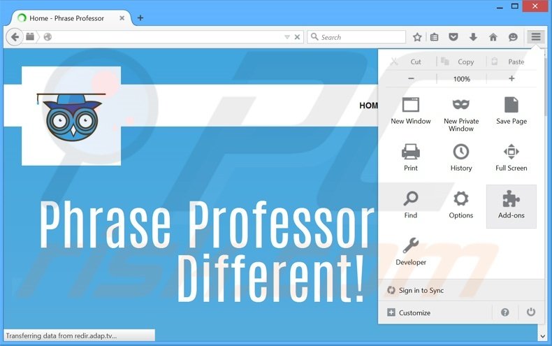 Removing PhraseProfessor ads from Mozilla Firefox step 1