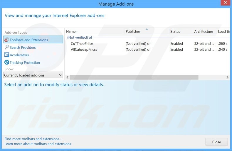 Removing PhraseProfessor ads from Internet Explorer step 2