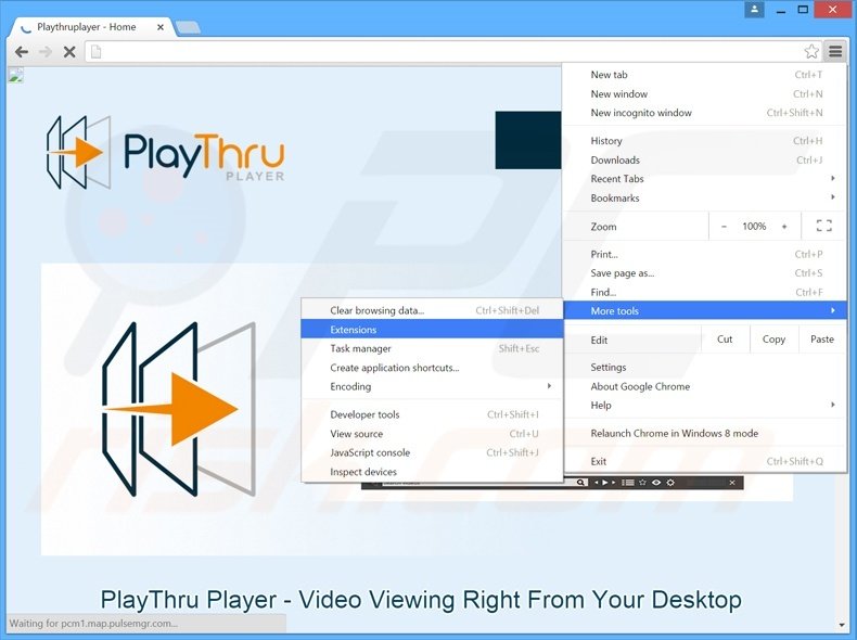 Removing Playthru Player  ads from Google Chrome step 1