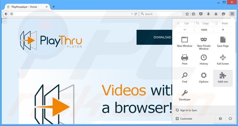 Removing Playthru Player ads from Mozilla Firefox step 1