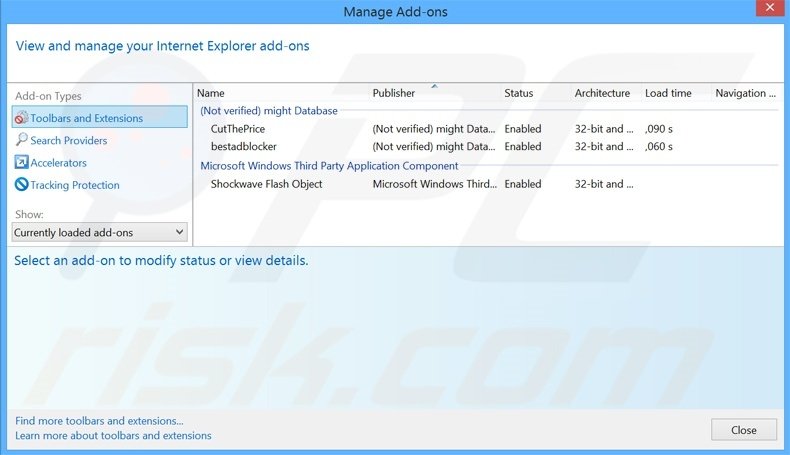 Removing Playthru Player ads from Internet Explorer step 1