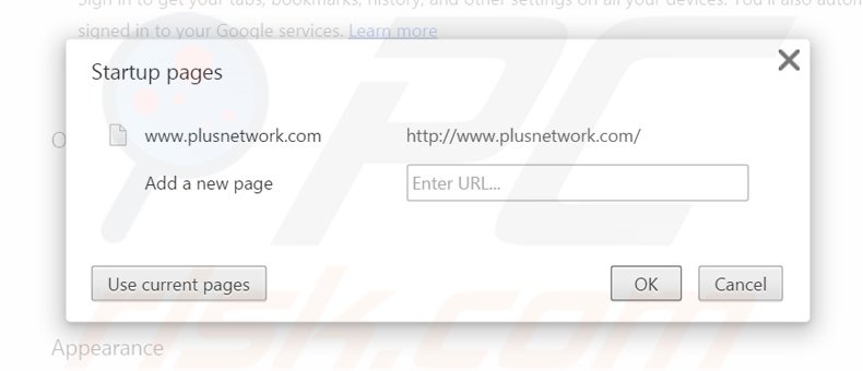 Removing plusnetwork.com from Google Chrome homepage