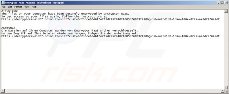 RaaS ransomware creates text file on the desktop