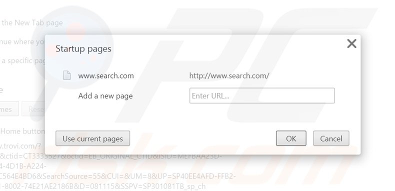 Removing search.com from Google Chrome homepage