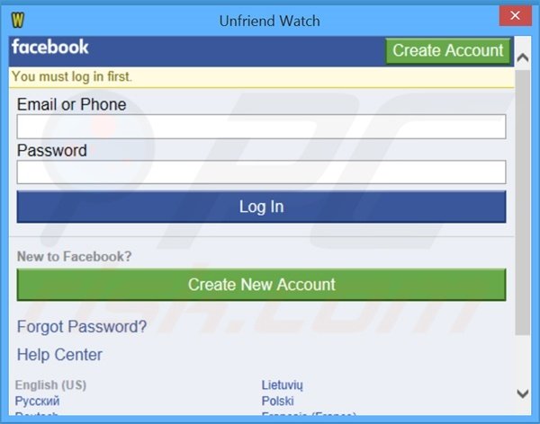 Deceptive Unfriend Watch adware-type application