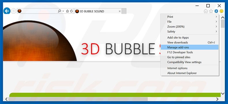 Removing 3D BUBBLE SOUND ads from Internet Explorer step 1