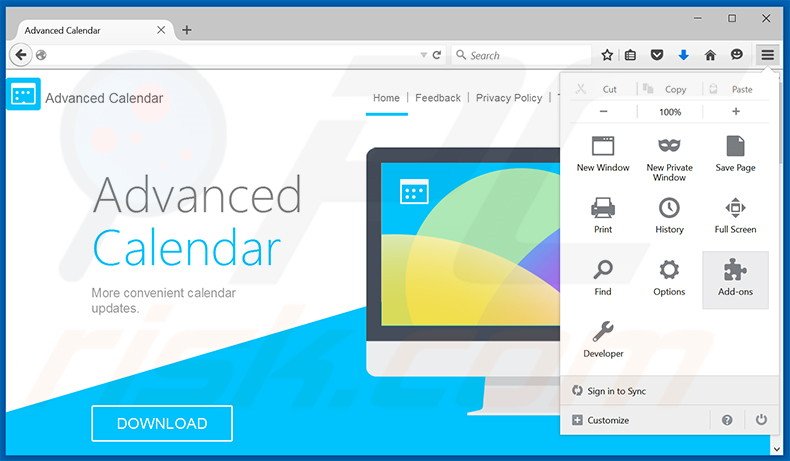 Removing Advanced Calendar ads from Mozilla Firefox step 1