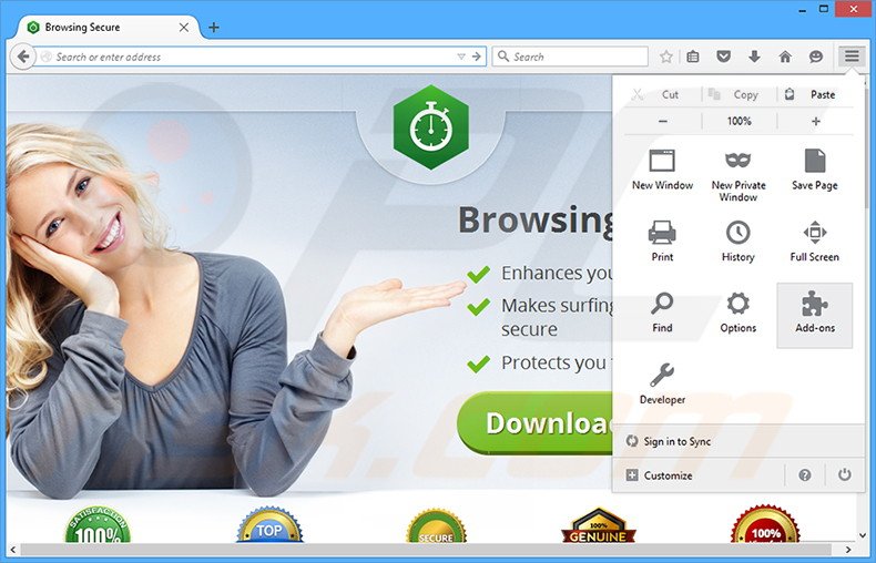 Removing Browsing Secure ads from Mozilla Firefox step 1