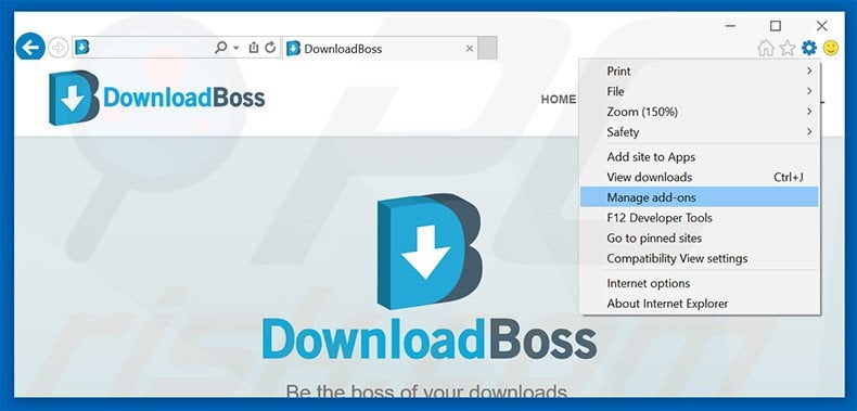 Removing DownloadBoss ads from Internet Explorer step 1