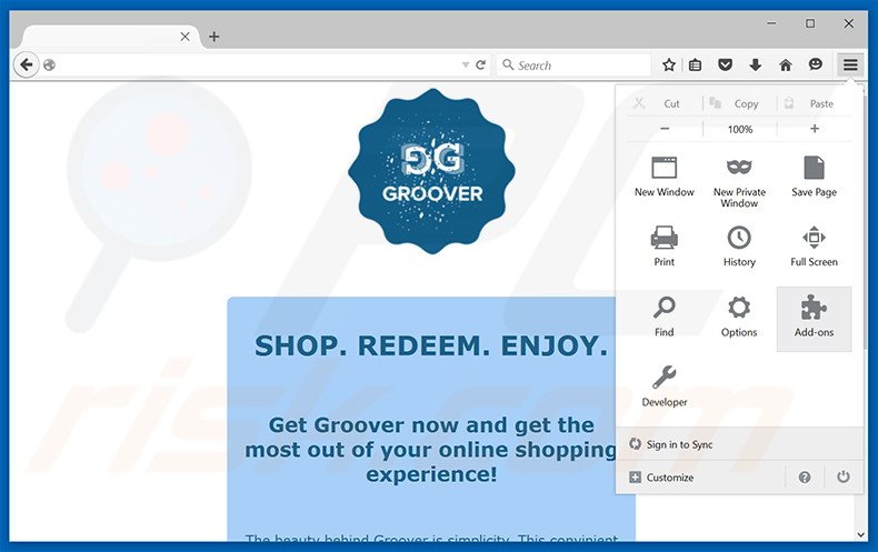 Removing Groover ads from Mozilla Firefox step 1