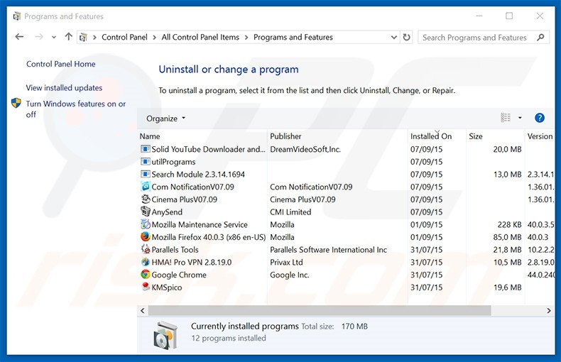 Groover adware uninstall via Control Panel