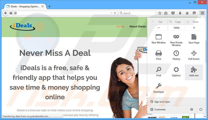Removing iDeals ads from Mozilla Firefox step 1