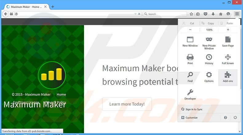 Removing Maximum Maker ads from Mozilla Firefox step 1