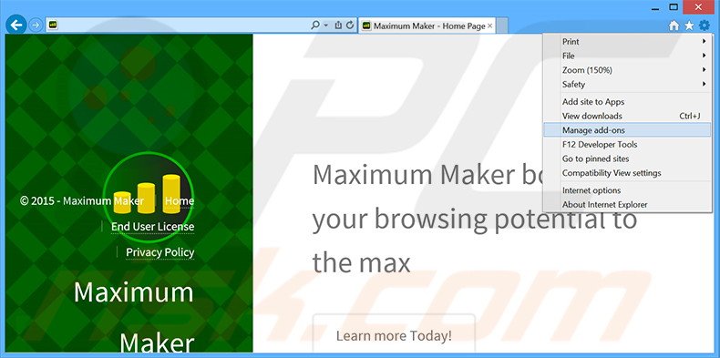 Removing Maximum Maker ads from Internet Explorer step 1