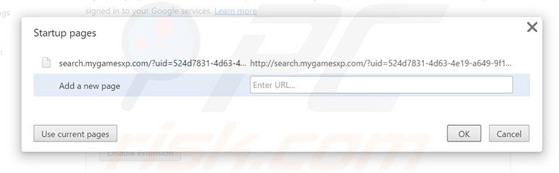 Removing search.mygamesxp.com from Google Chrome homepage