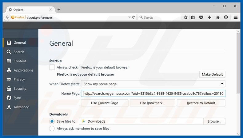 Removing search.mygamesxp.com from Mozilla Firefox homepage