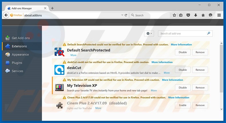 Removing search.mytelevisionxp.com related Mozilla Firefox extensions