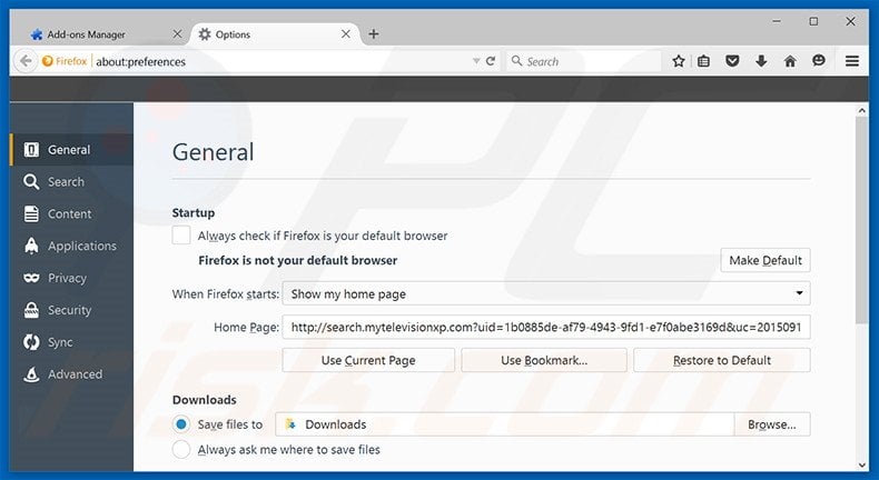 Removing search.mytelevisionxp.com from Mozilla Firefox homepage