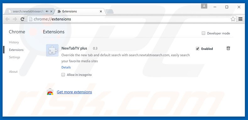 Removing search.newtabtvsearch.com related Google Chrome extensions