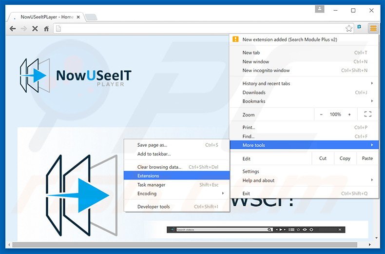 Removing NowUSeeIt Player  ads from Google Chrome step 1