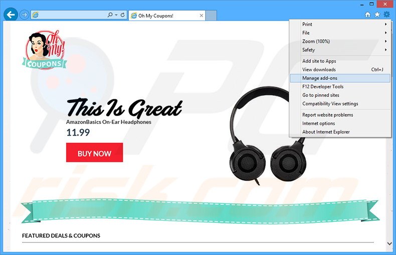 Removing Oh My Coupons ads from Internet Explorer step 1