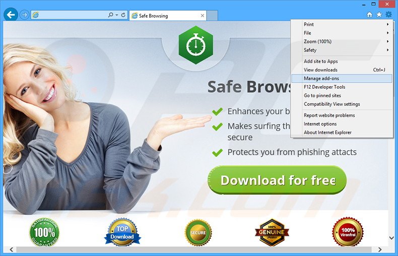 Removing Safe Browsing ads from Internet Explorer step 1