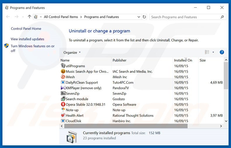 Safe Browsing adware uninstall via Control Panel