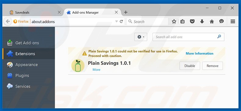 Removing SaveDeals ads from Mozilla Firefox step 2