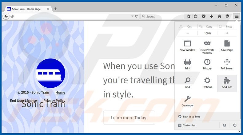 Removing Sonic Train ads from Mozilla Firefox step 1