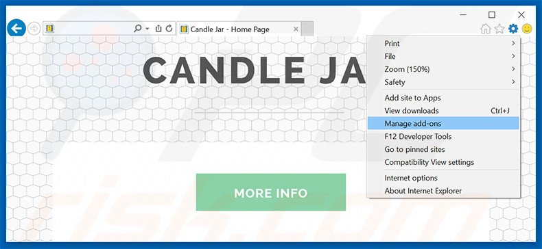 Removing Candle Jar ads from Internet Explorer step 1