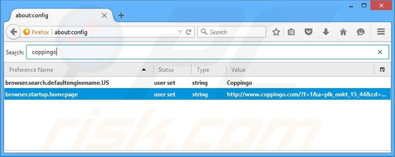 Removing coppingo.com from Mozilla Firefox default search engine